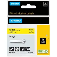 Dymo Rhino industri vinyl tape,12 mm x 5.5 m rull, hvit på sort
