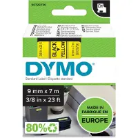 Dymo Teksttape, D1, 9 mm, sort/gul