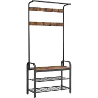 Vasagle klesstativ med skooppbevaringsbenk, 4 i 1 design, med 9 avtakbare kroker, ub-skinne