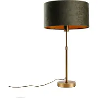 QAZQA Bordlampe bronse med ovalt fløyelsskjerm grønn 35cm - Parte