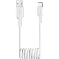 Puro 10W USB-A - USB-C spiralkabel 1 m - hvit