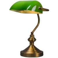 QAZQA Klassisk bordlampe/notarlampe bronse med grønt glass - Banker