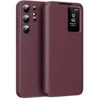Mtp Products Samsung Galaxy S23 Ultra Smart Clear View Flip-etui med kortspor - vinrød