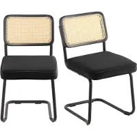 Vevor rottingstoler, sett med 2, spisestuestol i mid-century modern-stil, polstret fløyelsstol med rottingrygg, retro spisestue- og kjøkkenstol for stue, soverom, leserom, kontor, svart