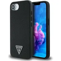 GUESS Triangle MagSafe-etui med kornet trekant for iPhone 16e - svart