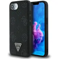 GUESS Grained Hot Stamp Peony Triangle Logo MagSafe-etui for iPhone 16e - Svart