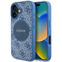 GUESS 4G Circle Classic MagSafe-etui med logo for iPhone 16 - blå
