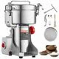 Vevor 2000g elektrisk kornmøllekvern, høyhastighets 3400W kommersielle krydderkverner, pulvermaskin i rustfritt stål, for tørre korn, krydder, frokostblandinger, kaffe, mais, pepper, svingtype