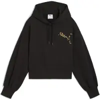 Puma LEO LUXE Relaxed Cropped Hoodie Women, Clothing, Black, L