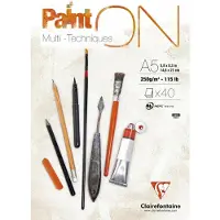 Clairefontaine Paint-On Blok A5 250gram 40 ark hvidt papir, multi teknik, toplimet
