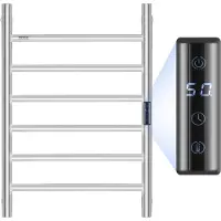 Vevor håndkletørker med 6 stenger, veggmontert håndkletørker for bad, IPX5 vanntett håndkletørker med timer og LED-skjerm, 5 trinn justerbar temperatur håndkletørker, sølv