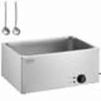 Vevor Kommersiell matvarmer 18L Bain Marie 1200W Elektrisk buffévarmer Dampbordmatvarmer Benkeplate Rustfritt stål Matvarmer Våt eller tørr bruk for fester, catering og restauranter