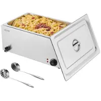 Vevor Kommersiell matvarmer, elektrisk dampbord i full størrelse, 1200 W profesjonell benkeplate i rustfritt stål, buffet Bain Marie med 30–85 °C temperaturkontroll for catering, bufféer, fester og re