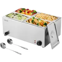 Vevor Kommersiell matvarmer, elektrisk dampbord med 4 panner, 1200 W profesjonell benkeplate i rustfritt stål, buffet i bain-marie med 30–85 °C temperaturkontroll for catering, bufféer, fester og rest