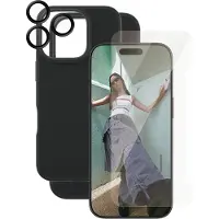 PanzerGlass CARE by - Baksidedeksel for mobiltelefon - termoplast-polyuretan (TPU), polyethlen-tereftalat (PET), oleofobisk belegg, aluminiumslegering, silikonbelegg - svart - med skjerm- og linsebes