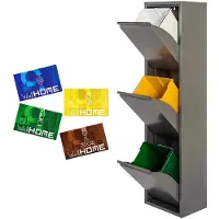 Wellhome Metallisk Søppel- Og Resirkuleringsbeholder Med + 4 Magnetiske Etiketter 51l 3 Rom