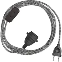 Creative Cables Snakebis Zig-zag E14 Lampeskjerm-ledningsnett Med Lampeholder. Sikksakk-stoffkabel Og 2-polet Støpsel 1.8 M
