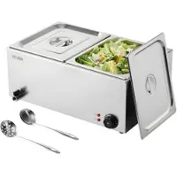 Vevor Kommersiell matvarmer, elektrisk dampbord med 2 panner, 1200 W profesjonell benkeplate i rustfritt stål, buffet i bain-marie med 30–85 °C temperaturkontroll for catering, bufféer, fester og rest