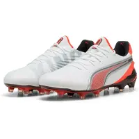 Puma KING ULTIMATE FG/AG Football Boots Unisex, Shoes, White/Silver/Glowing Red, 42.5