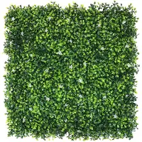 Wellhome Kunstig Vertikalt Hagehekkpanel For Innendørs Og Utendørs Dekorasjon Med Grønne Blader Og Hvite Blomster 100x100cm