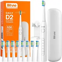Bitvae Sonisk elektrisk tannbørste med reiseveske og 6 børstehoder - hvit