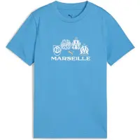 Puma Olympique de Marseille FtblCulture Tee Youth, Clothing, Azure/White, 7-8Y