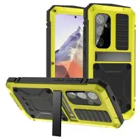 R-Just Samsung Galaxy S25 Premium-deksel med kickstand og skjermbeskytter i herdet glass - Gul
