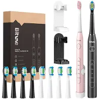 24.Se Sonic elektrisk tannbørste 2-pakning med 8 børstehoder og holder - rosa og svart