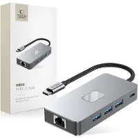Tech-Protect HB05 9-i-1 USB-C-hubadapter med HDMI 4K 60Hz, SD/TF-kortlesere, USB-C 100W PD, RJ45 Ethernet, USB 3.0/2.0 - plass grå
