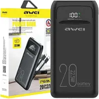 Awei Powerbank PowerBank P169K 20000mAh 22.5W svart, skjerm + PD/Lightning-kabel