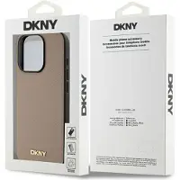 DKNY MagSafe iPhone 15 Pro-etui med kornet metallogo - Beige
