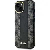 DKNY MagSafe-etui i skinn med rutete ensfarget mønster for iPhone 14/15/13 - Svart
