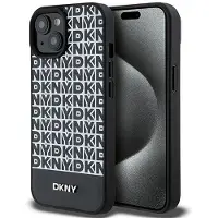 DKNY DKHMP15SPSOSPK iPhone 15/14/13 6,1 sort hardcase i skinnmønster metal-logo MagSafe