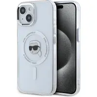 Karl Lagerfeld IML Metal Karl Head MagSafe-etui i metall for iPhone 15 Hvit