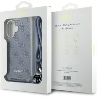 GUESS Crossbody Cord 4G-etui med trykk og nøkkelbånd til iPhone 16 - Blå