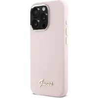 GUESS Silikon Script Metal Logo & Frame iPhone 16 Pro Max-etui - rosa