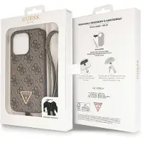 GUESS GUHCP14LP4TDSCPW-etui for iPhone 14 Pro - brun Crossbody 4G Metal Logo