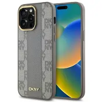 DKNY MagSafe iPhone 14 Pro Max-etui i skinn med rutete ensfarget mønster - Beige