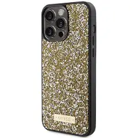 GUESS Rhinestone Metal Logo etui for iPhone 15 Pro Max - gul