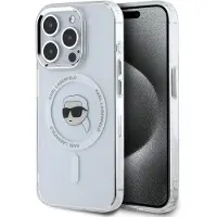 Karl Lagerfeld IML Metal Karl Head MagSafe-etui i metall for iPhone 15 Pro Hvit