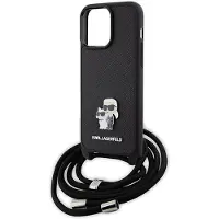 Karl Lagerfeld Crossbody Saffiano metallnål Karl & Choupette-etui til iPhone 15 Pro Max - Svart