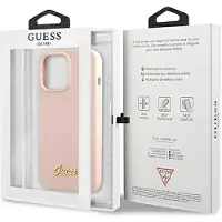 GUESS iPhone 13 Pro / 13 6.1" Light Pink Hardcase Silicone Script Gold Logo MagSafe