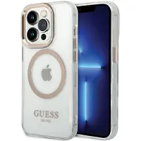 GUESS MagSafe-etui med metallkonturer for iPhone 15 Pro - gull