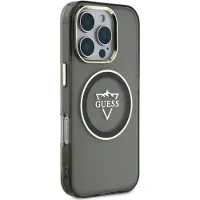 GUESS IML MagSafe-etui med metallfjelllogo iPhone 16 Pro Max-etui - svart