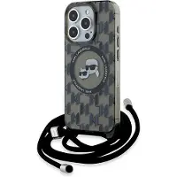 Karl Lagerfeld IML Crossbody Monogram Karl & Choupette MagSafe Case for iPhone 15 Pro - Black