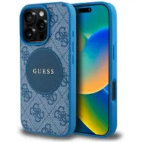 GUESS 4G Circle Classic MagSafe-etui med logo for iPhone 16 Pro - blå