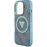 GUESS IML metallglitter 4G sirkel triangel MagSafe-etui for iPhone 16 Pro Max - blå