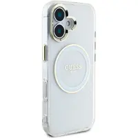 GUESS IML metallfarget sirkel Classic MagSafe-etui med logo for iPhone 16 - hvit