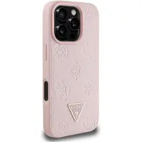 GUESS Grained Hot Stamp Peony Triangle Logo MagSafe iPhone 16 Pro-etui - rosa