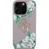 GUESS Grained Roses Big 4G Logo iPhone 16 Pro Max-etui - Lilla